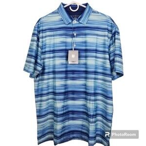 NEW Hickey Freeman Mens Whiskered Striped Short Sleeve Golf Polo Size L